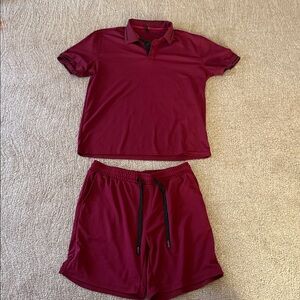 SHEIN Men's Burgundy Polo and Shorts Set